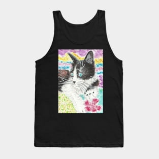 Black and white cat blue eyes Tank Top